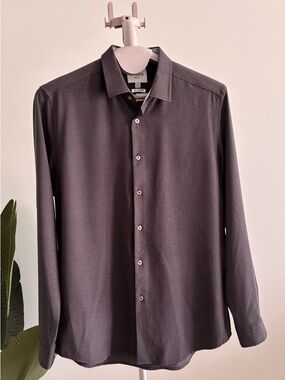 Men's Slim Dress Shirt in Charcoal Micro-Pattern